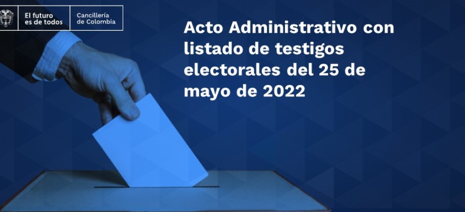 Acto Administrativo con listado de testigos electorales del 25 de mayo de 2022