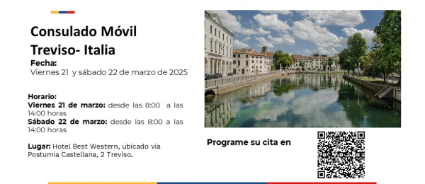 Banner con información del Consulado Móvil en Treviso marzo 2025